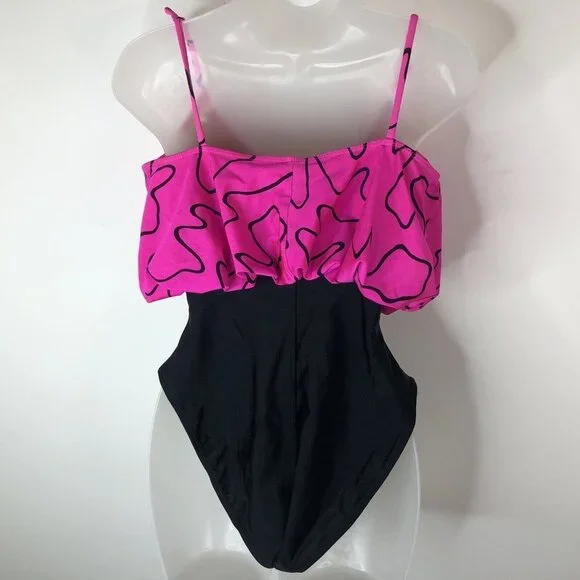 Cole of California Womens Swimsuit Size 10 Pink Black One Piece Vintage 1980s - Picture 8 of 10